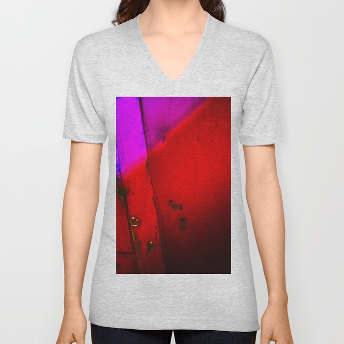 Purple,Red and Black V Neck T Shirt
