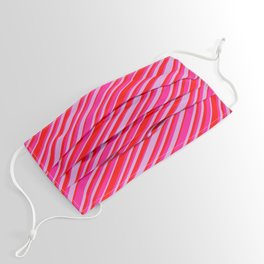 [ Thumbnail: Plum, Red & Deep Pink Colored Lined/Striped Pattern Face Mask ]