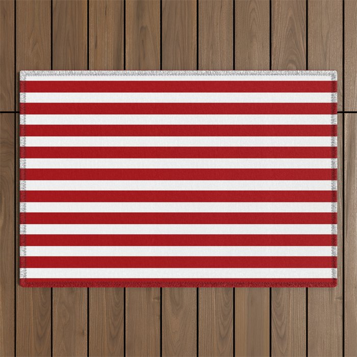 Stripes - Red + White Outdoor Rug