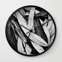 Fallen Eucalyptus Leaves Texture Black and White Wall Clock
