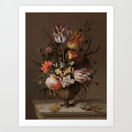 Still Life with a Vase of Flowers and a Dead Frog, Jacob Marrel, 1634 Art Print