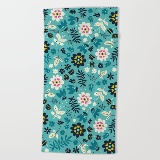 Fresh Blossoms (Greens) Beach Towel