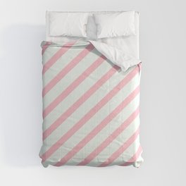 [ Thumbnail: Pink and Mint Cream Colored Pattern of Stripes Comforter ]