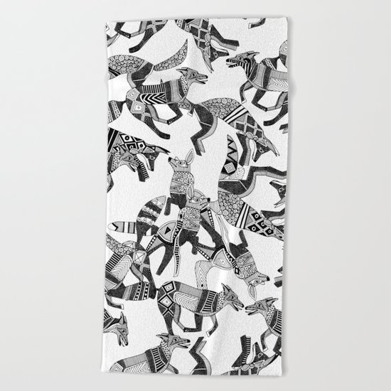woodland fox party black white Beach Towel