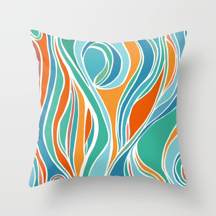 Teal Orange Campfire Abstract Throw Pillow