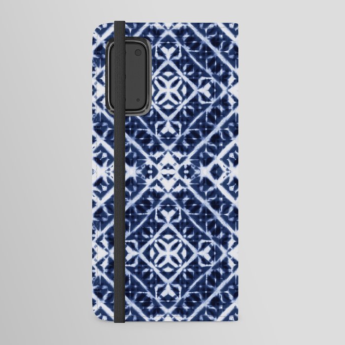 Baroque tie dye of white and indigo blue squares Android Wallet Case