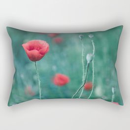 Red poppies field, Botanical art Rectangular Pillow