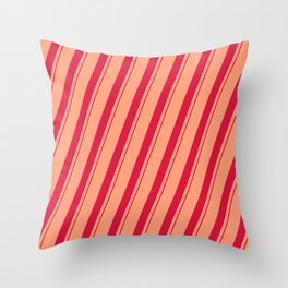 [ Thumbnail: Light Salmon and Crimson Colored Lined Pattern Throw Pillow ]