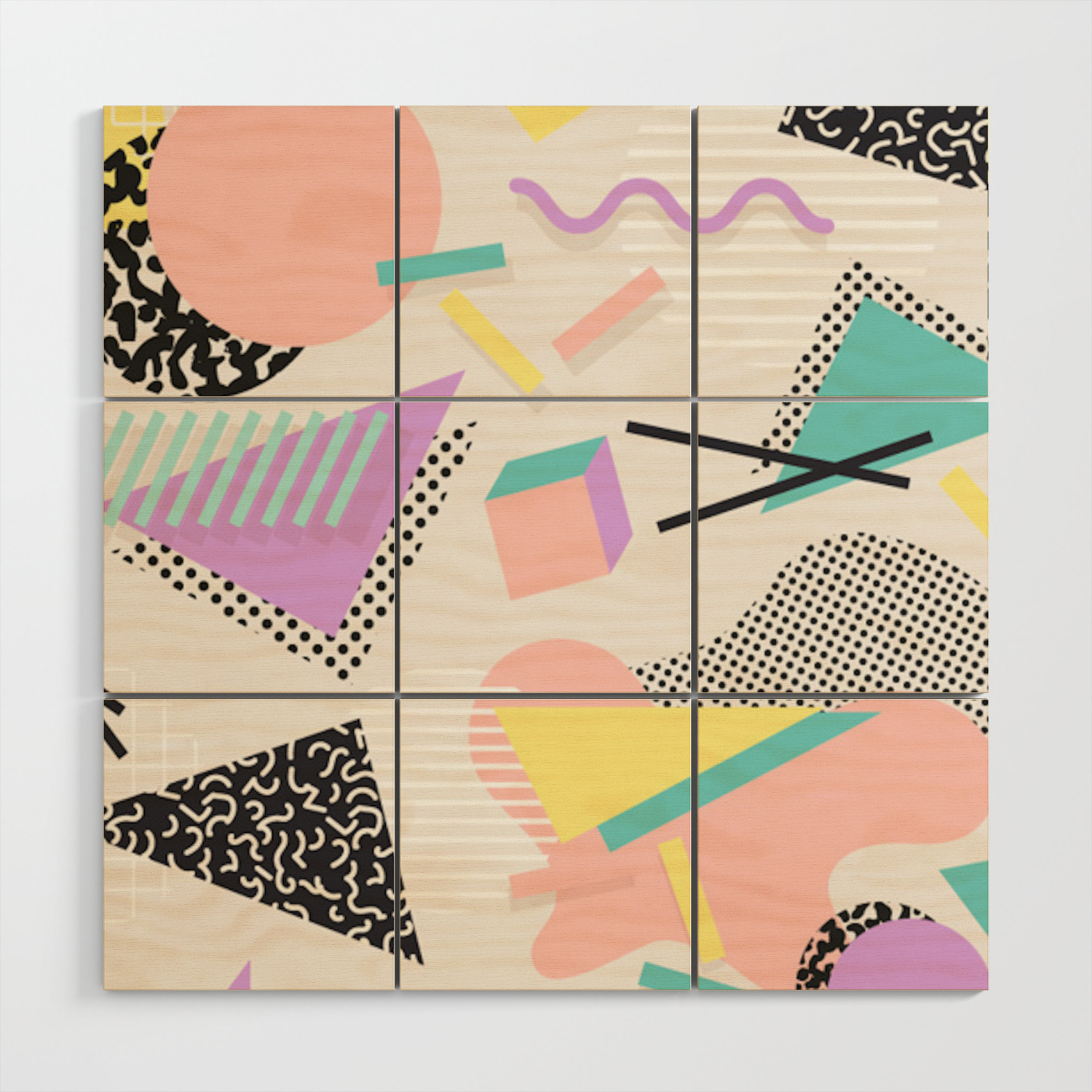 80s 90s Retro Abstract Pastel Shape Pattern Wood Wall Art By