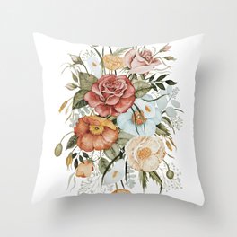 Roses and Poppies Throw Pillow