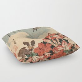 Hokusai Cuckoo and azaleas -hokusai,manga,japan,Katsushika,cuckoo,azaleas,Rhododendron Floor Pillow
