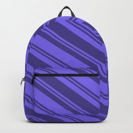 [ Thumbnail: Medium Slate Blue and Dark Slate Blue Colored Lined/Striped Pattern Backpack ]