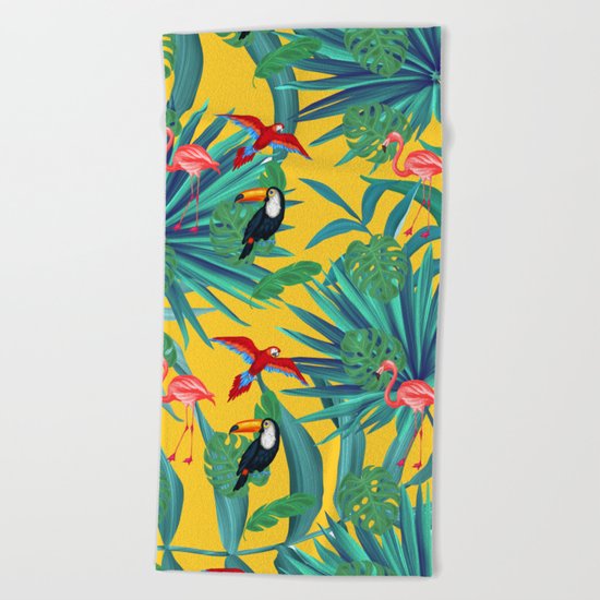 tropical yellow Beach Towel