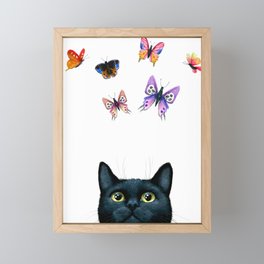 Cat 606 with butterflies Framed Mini Art Print