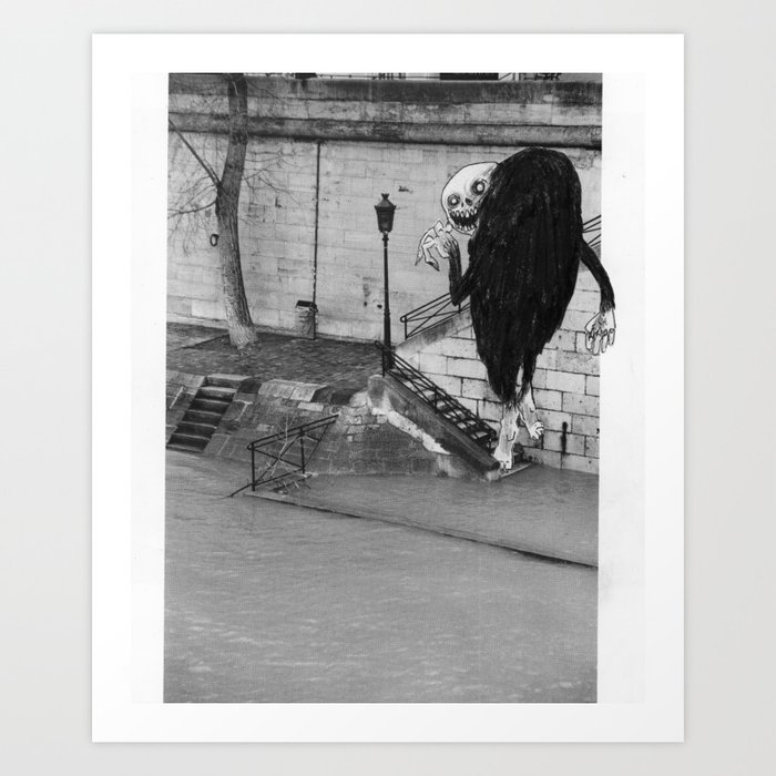 Monster stepping on stairs Art Print