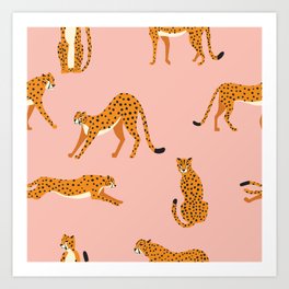 Cheetahs pattern on pink Art Print