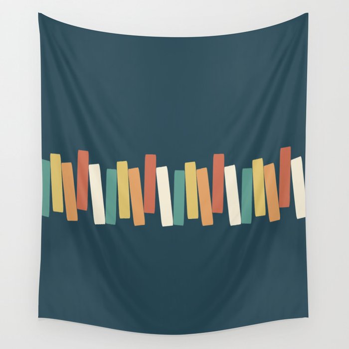 Atomic Age Mid Century Modern Funky Rectangles Teal Background Wall Tapestry