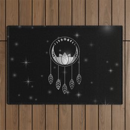 Mystic lotus dream catcher with moons and stars silver Outdoor Rug
