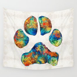 Colorful Dog Paw Print by Sharon Cummings Wall Tapestry