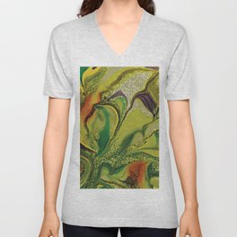 Modern Glittery Green Abstract Art  V Neck T Shirt