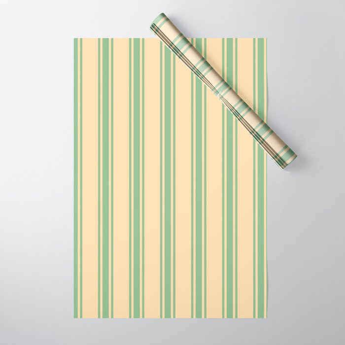 Tan and Dark Sea Green Colored Lined Pattern Wrapping Paper