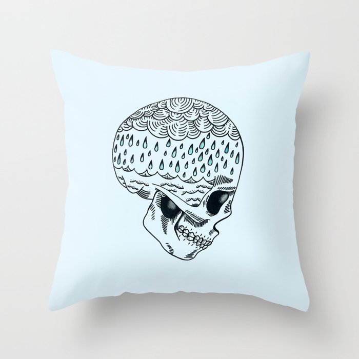 Skull Rain Throw Pillow