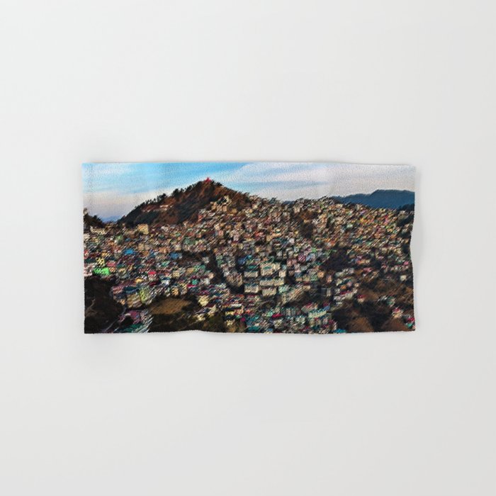 Colored Houses of Shimla, India with Blue Sky Landscape by Jeanpaul Ferro Hand & Bath Towel