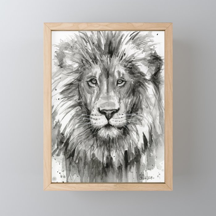 Lion Watercolor Framed Mini Art Print