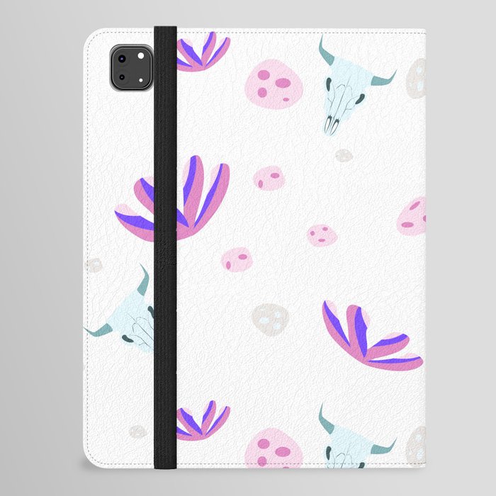 Abstract Bohemian Pink Purple Mint Green Country Floral Skulls iPad Folio Case