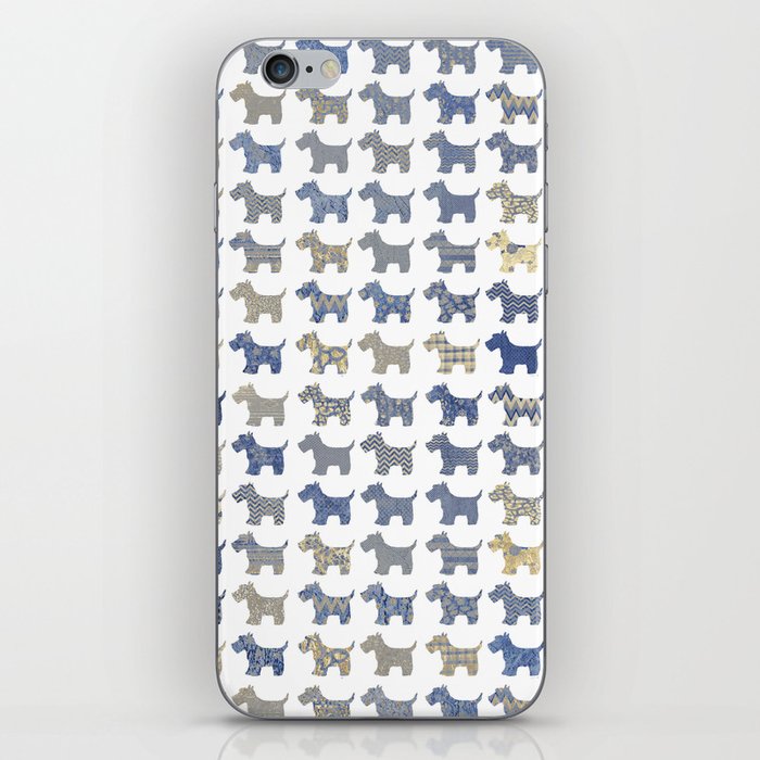 Abstract navy blue white gold geometric floral dog animal pattern iPhone Skin