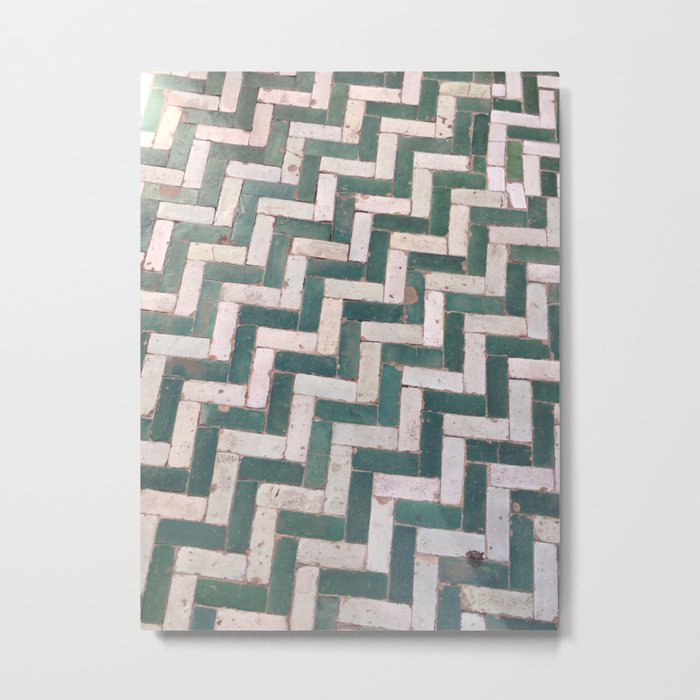 Moroccan Floor Tiles In Green And White Chevron Metal Print By Moroccan Floor Tiles In Green And White