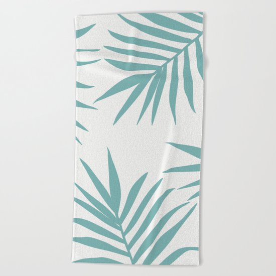Delicate Green Tropical Leaves Pattern Beach Towel