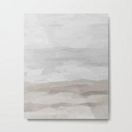 Sands of Time II - Gray Stormy Clouds Beige Sandy Beach Coastal Ocean Abstract Nature Painting Metal Print