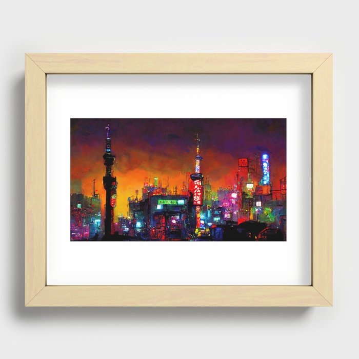 Tokyo Cyberpunk Cityscape at Night Recessed Framed Print