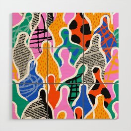 Colorful diverse people collage art pattern Wood Wall Art