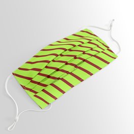 [ Thumbnail: Light Green and Maroon Colored Stripes/Lines Pattern Face Mask ]
