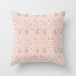 bunnies and carrot pattern Throw Pillow