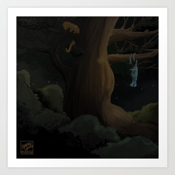 2 Cameleon chilling in a tree, 6 feet apart because it's the law Art Print