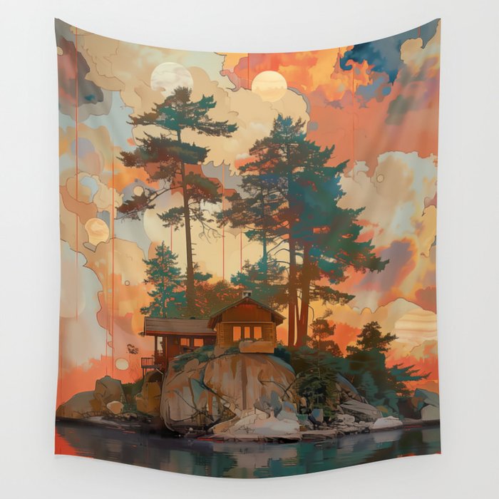 Cottage Dreamscape Island Wall Tapestry