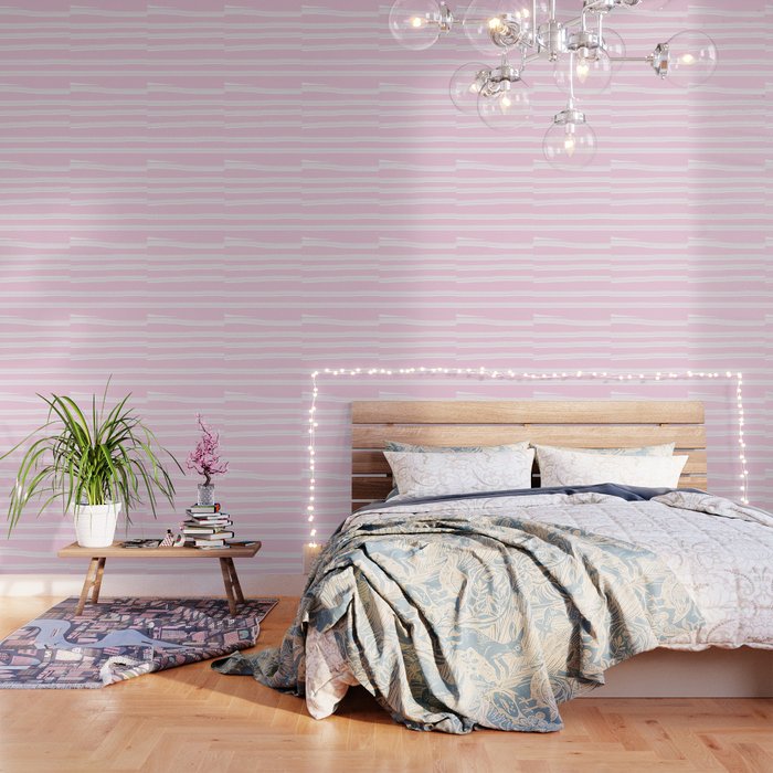 Pretty Pink White Horizontal Stripes Wallpaper By Artisy Artist