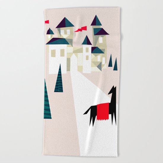 The horse and his castle Beach Towel
