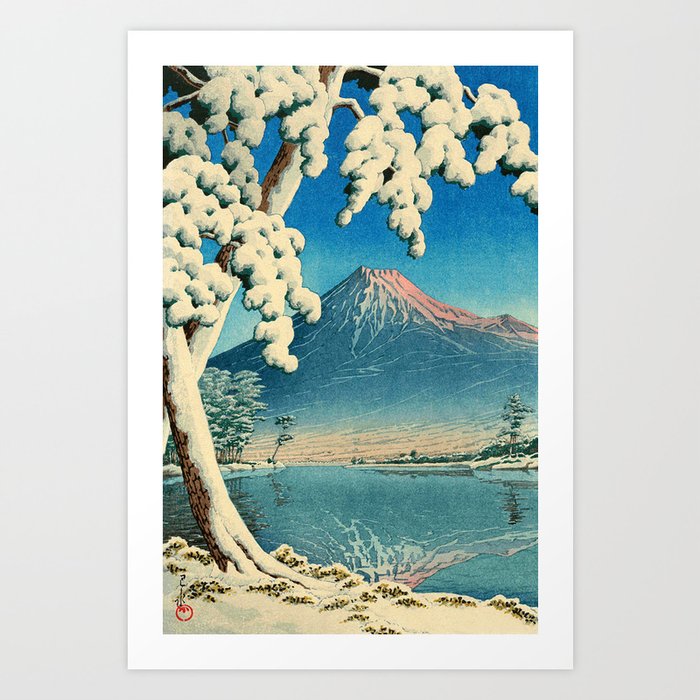 Snowfall Mounting Fuji View Hasui Kawase Art Print