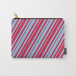 [ Thumbnail: Crimson & Sky Blue Colored Lines Pattern Carry-All Pouch ]