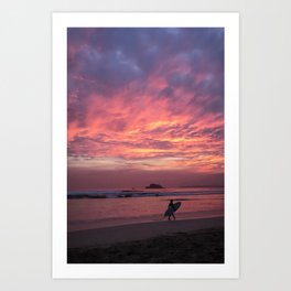 Surfer silhouette at sunset | Weligama, Sri Lanka | Travel photography | Color Art Print Art Print