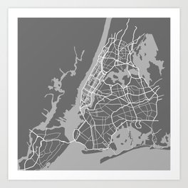 NY gray map Art Print