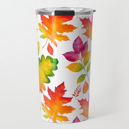 Fall Leaves Watercolor - White Travel Mug