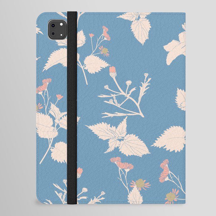 Wild Mint and Chamomile Daisies in blue iPad Folio Case