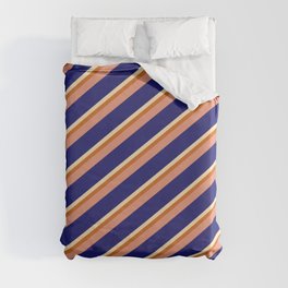 [ Thumbnail: Beige, Chocolate, Dark Salmon, and Midnight Blue Colored Pattern of Stripes Duvet Cover ]