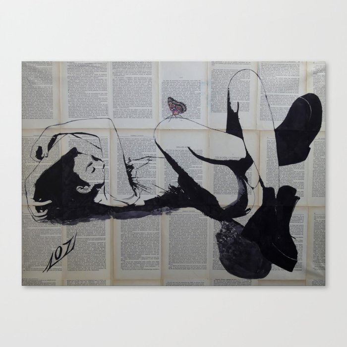 Sleeping girl with butterfly Canvas Print