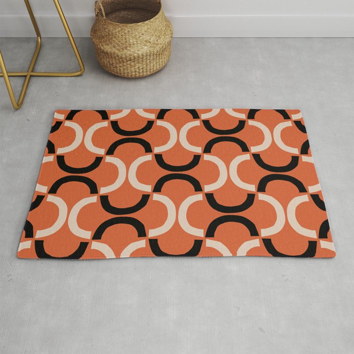 Mid Century Modern Abstract Arc Pattern 622 Orange and Black Rug